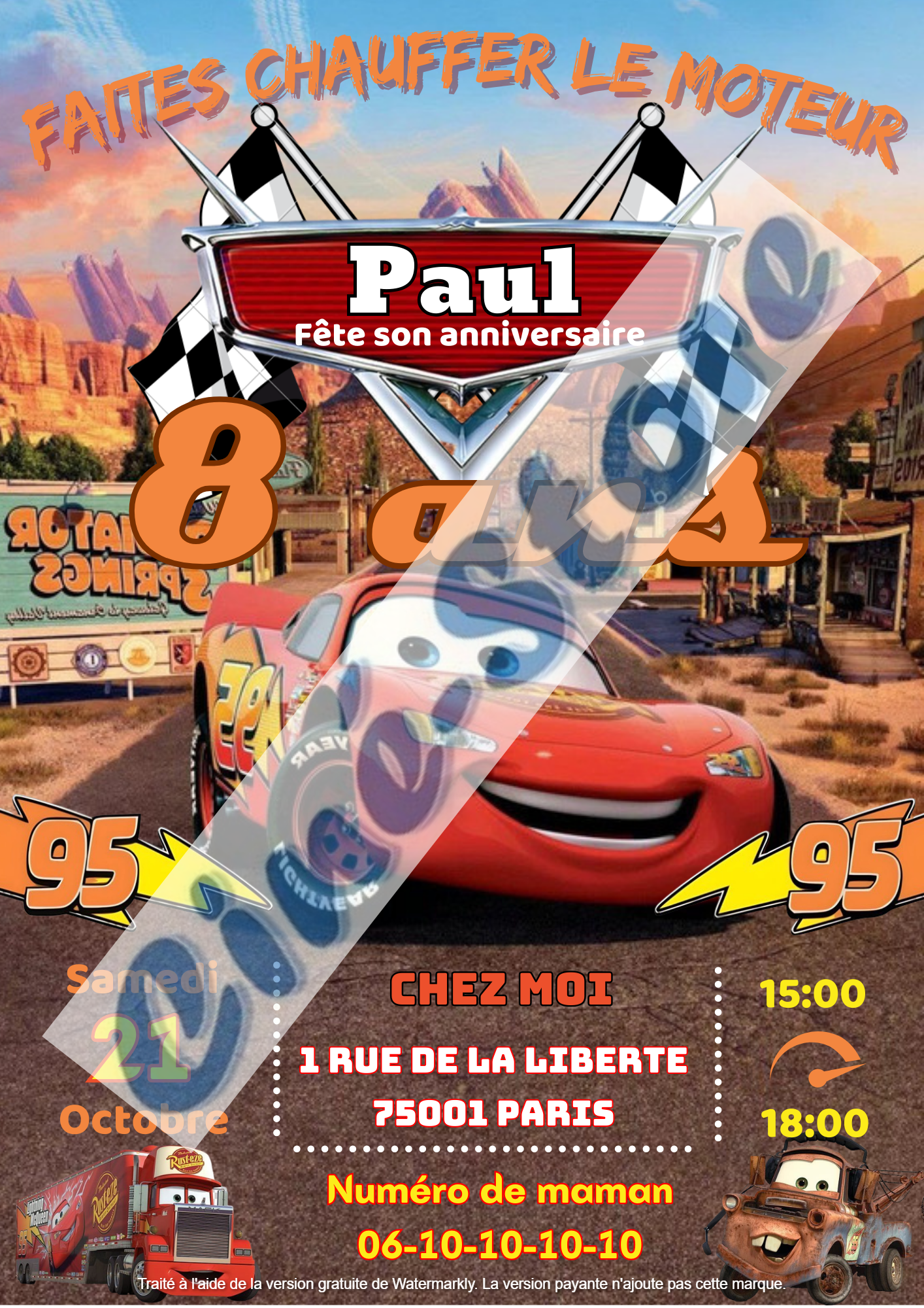 Carte d'invitation - Cars