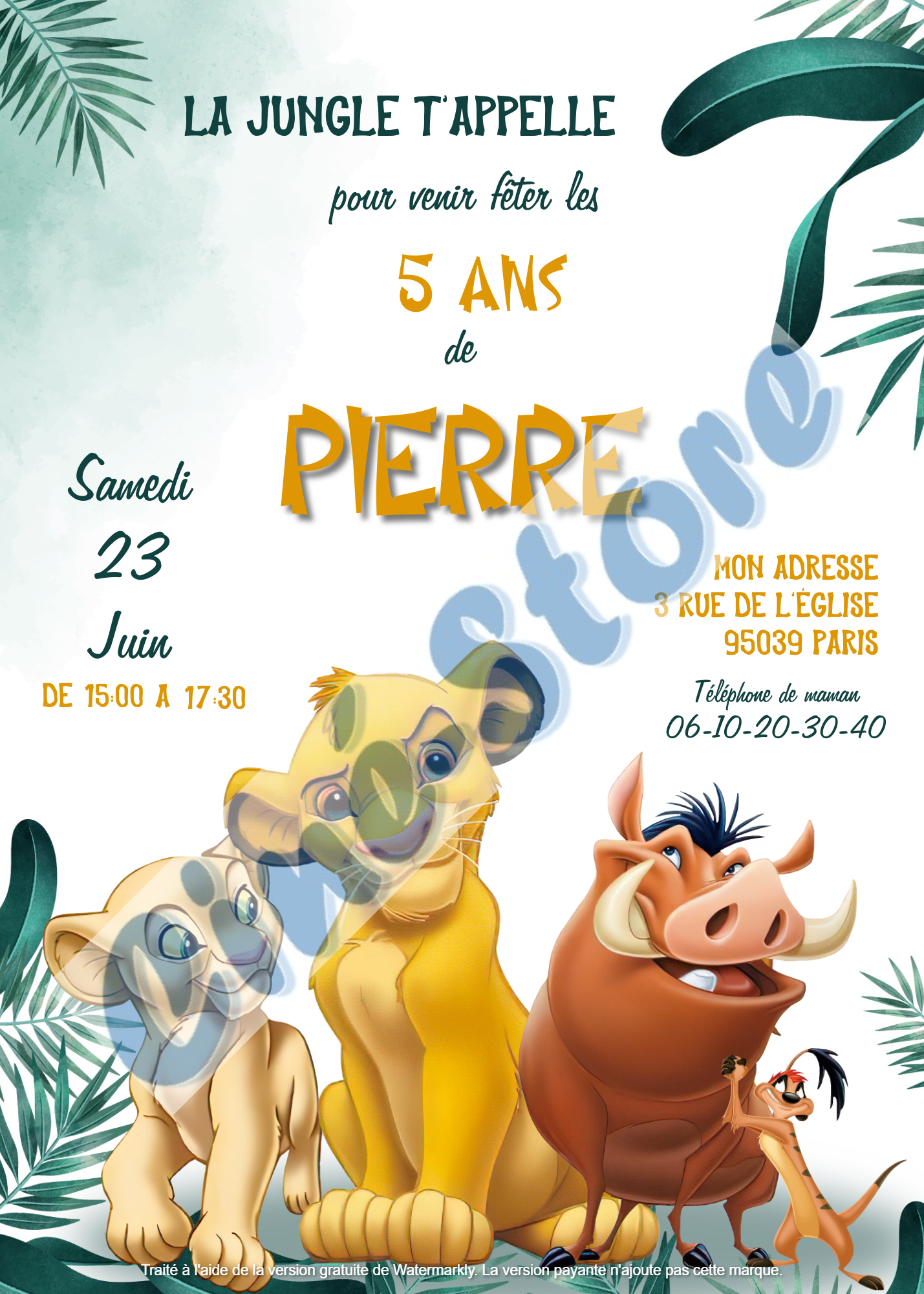 Carte d'invitation - Le roi lion