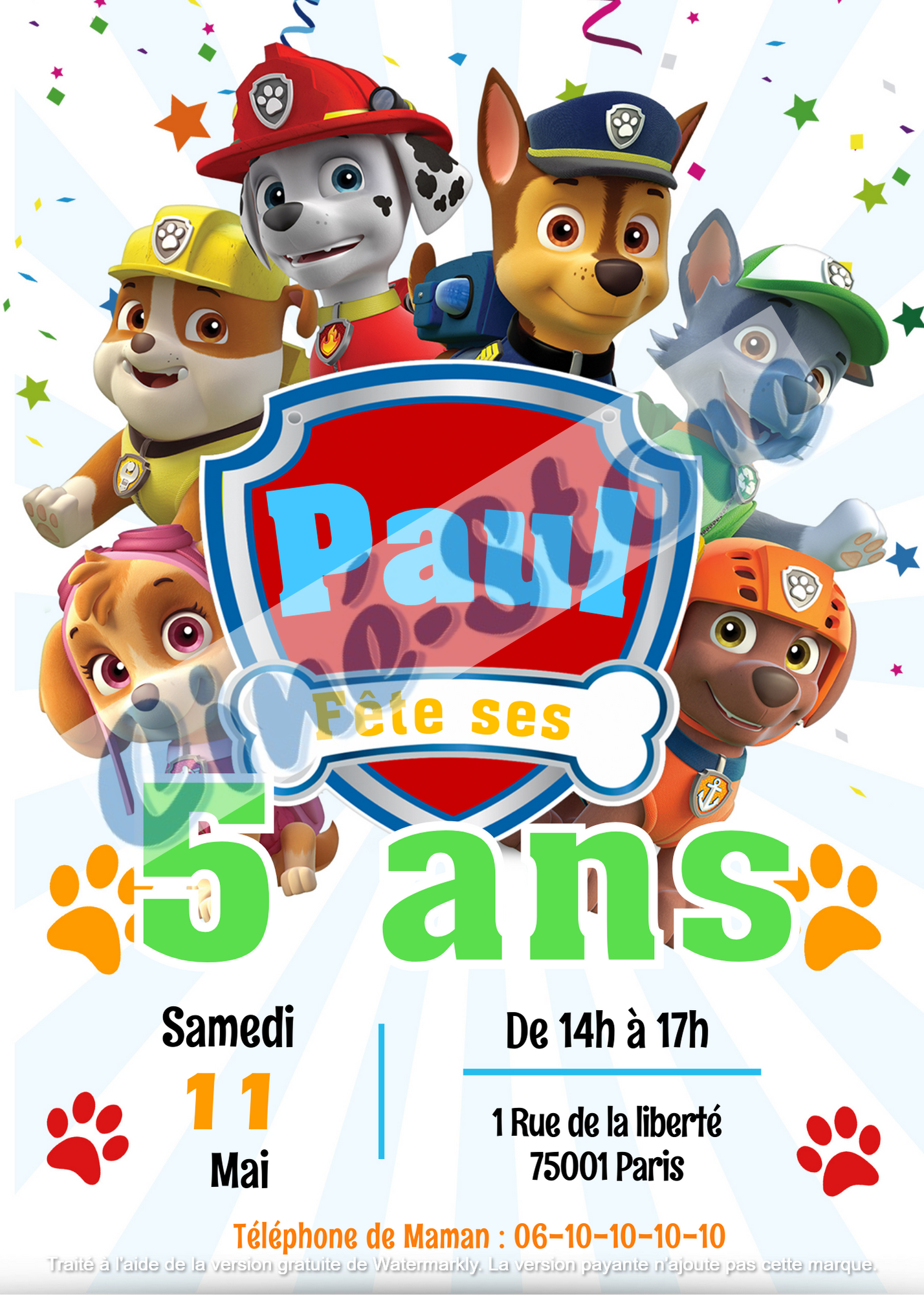 Carte d'invitation - Pat Patrouille