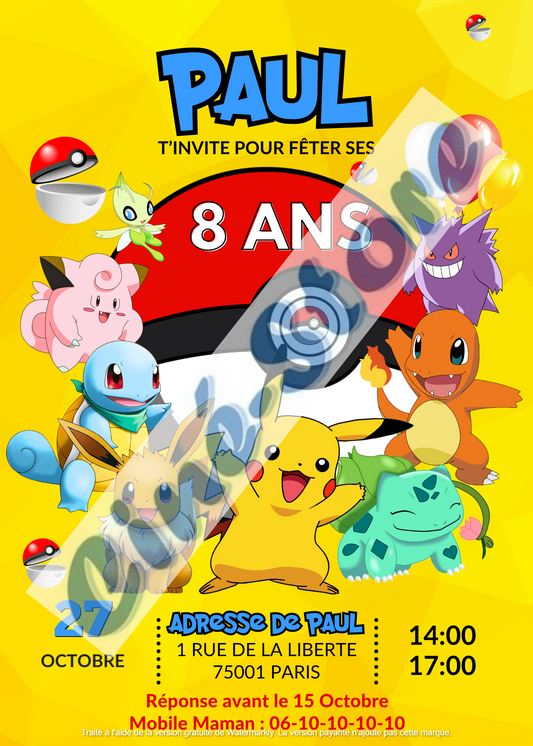 Carte d'invitation - Pokemon