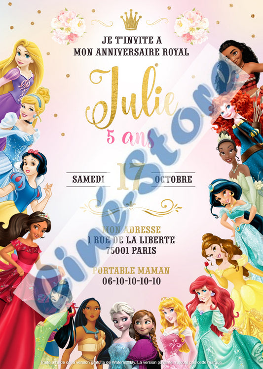 Carte d'invitation - Princesses Disney